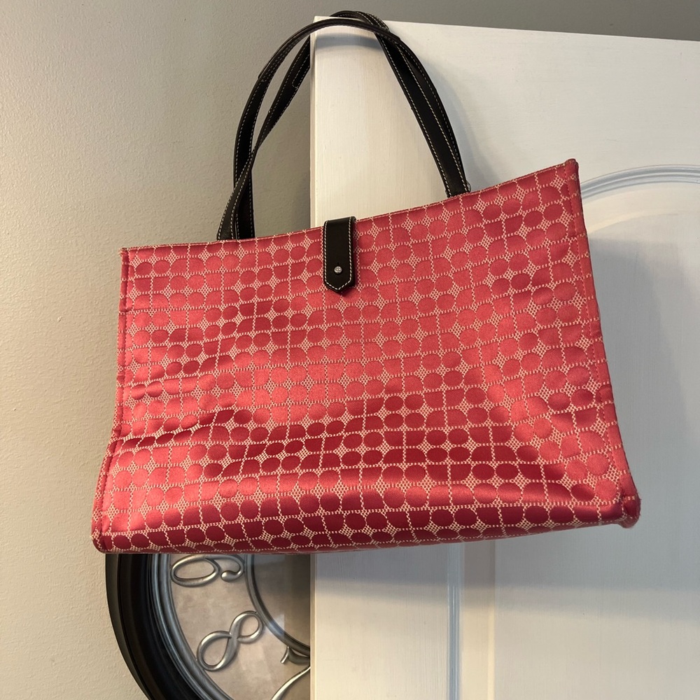 Vintage Kate Spade pink and cream tote approx 15” x 10”